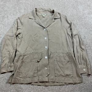 Tommy Bahama Shirt Womens M Tan Silk 8/10 Button Down Safari Preppy Summer